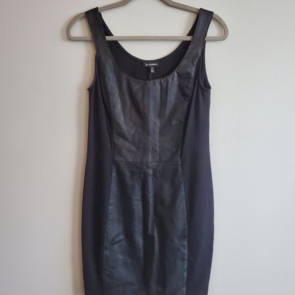 Le Chateau Medium Sheath Black Dress Faux-Leather
